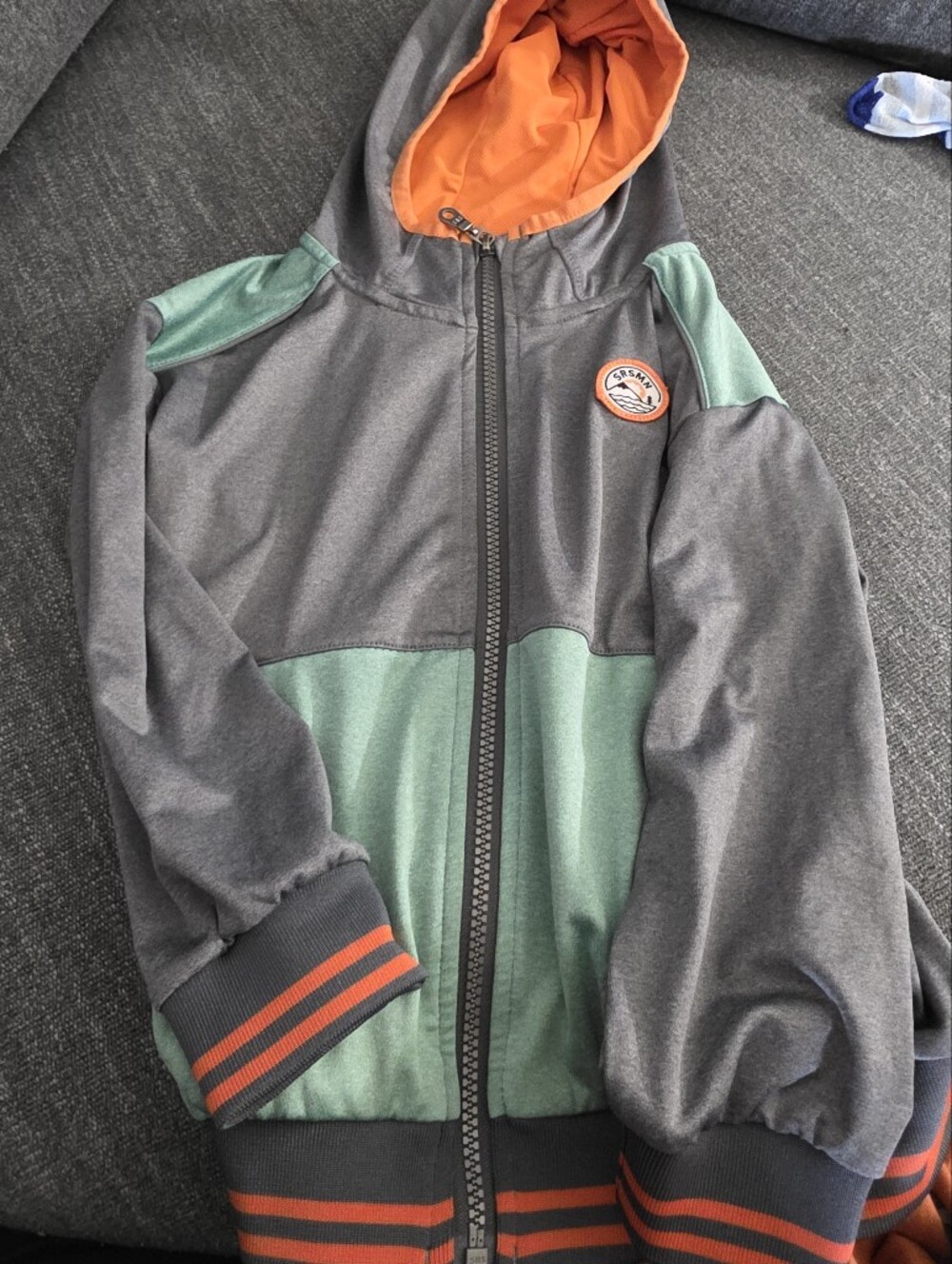 Kids Gray & Green Zip Hoodie Jacket with Orange Hood 4 Ans Sport Sm